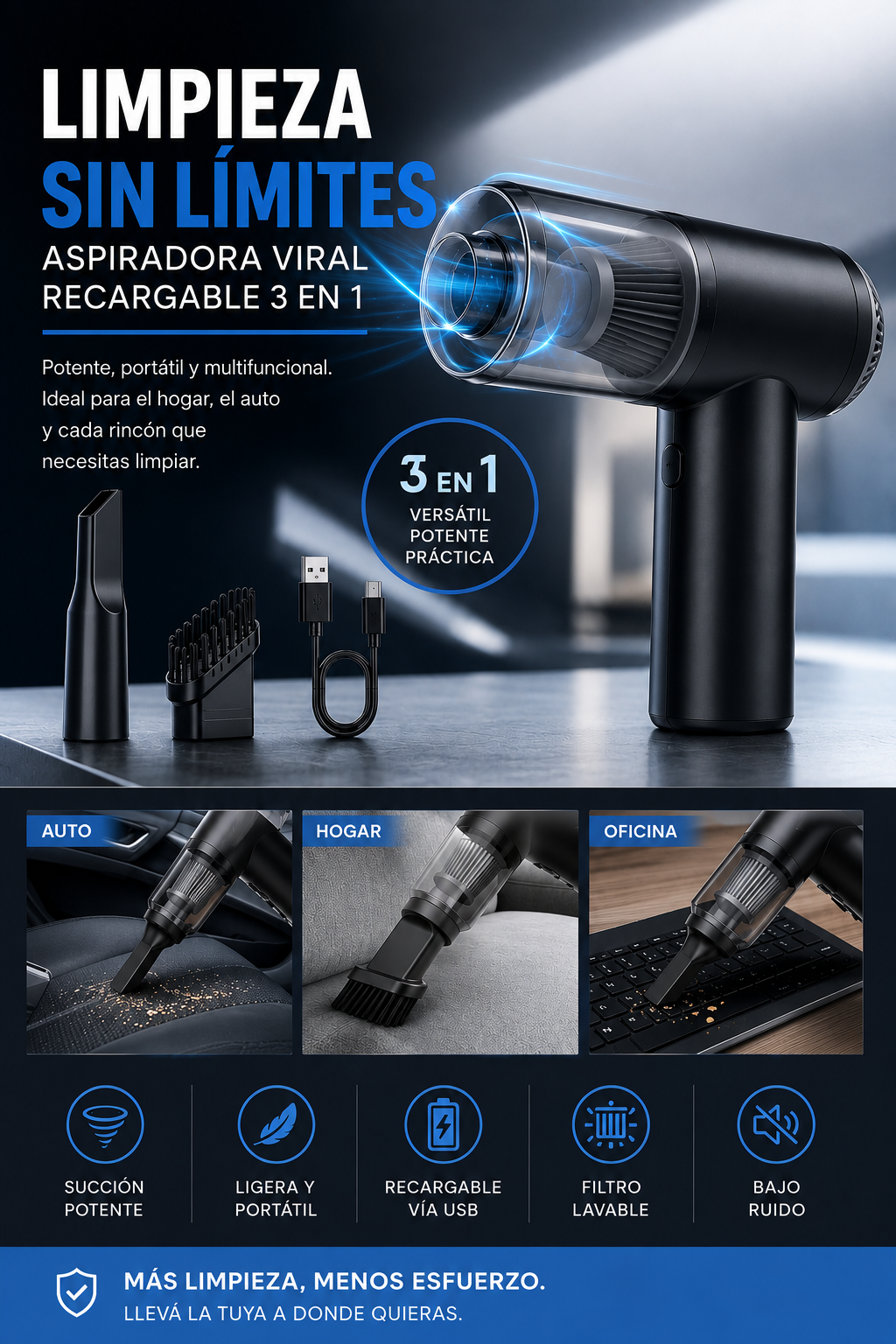 Aspiradora Viral Recargable 3 En 1