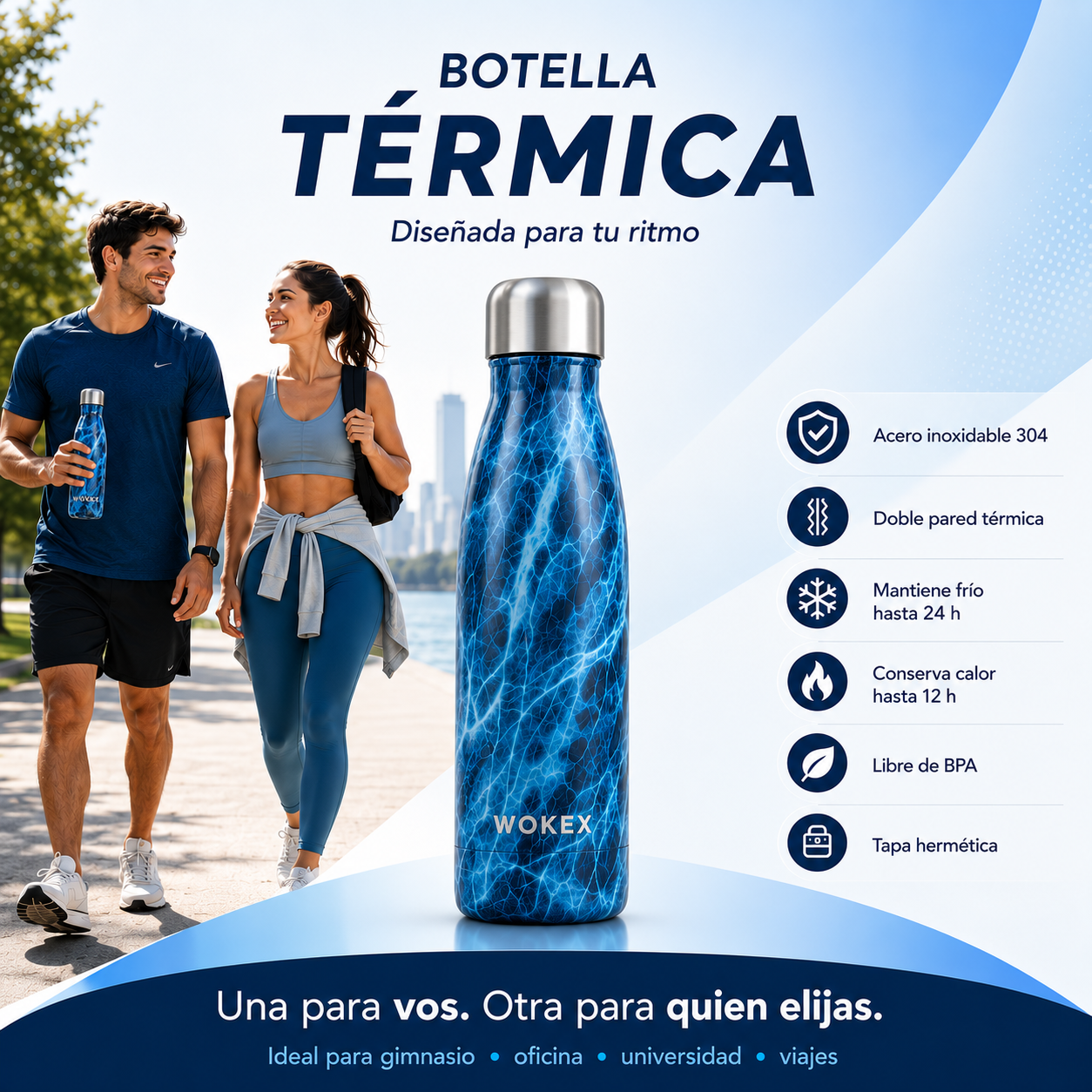 BOTELLA TÉRMICA DE ACERO INOXIDABLE Conservá la temperatura de tus bebidas por más tiempo  Mantiene bebidas frías hasta 24 horas y calientes hasta 12 horas, ideal para acompañarte durante todo el día.